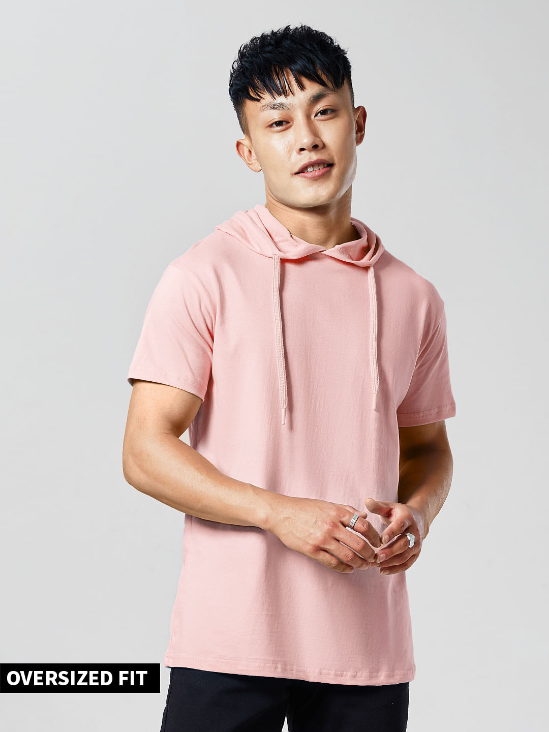 Buy Solids Nude Pink Hooded T Shirt Online