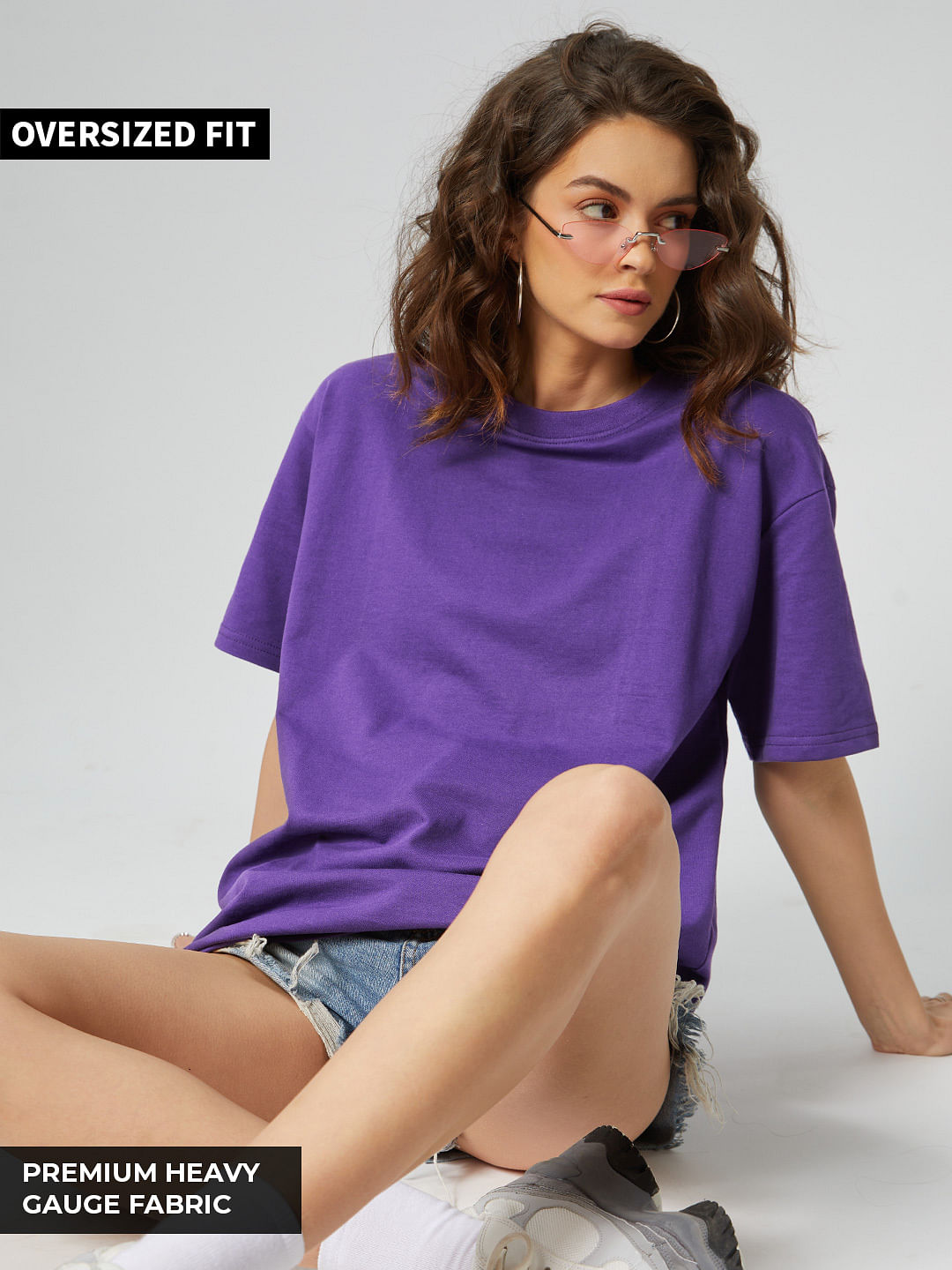 Buy Solids Deep Purple Boyfriend T Shirts Online 5235