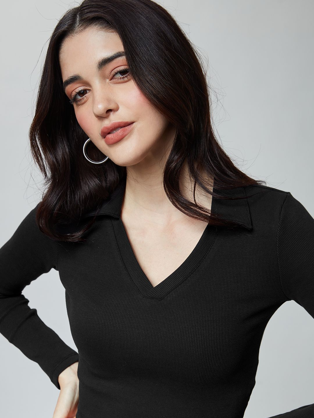 Buy Solids Black (VNeck) Women's Rugby Polo online at The Souled Store