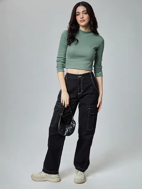 Buy Solids: Sage Green Women's Cropped Tops online at The Souled