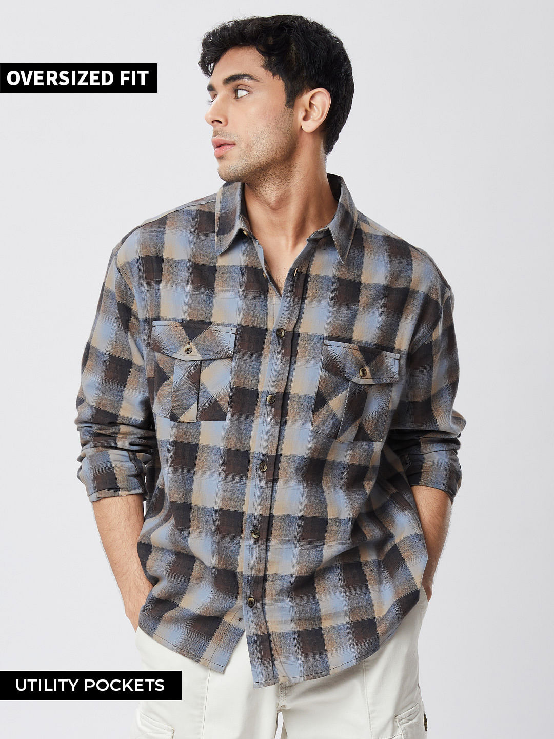 Buy Checks: Brown & Beige Men Utility Shirt Online