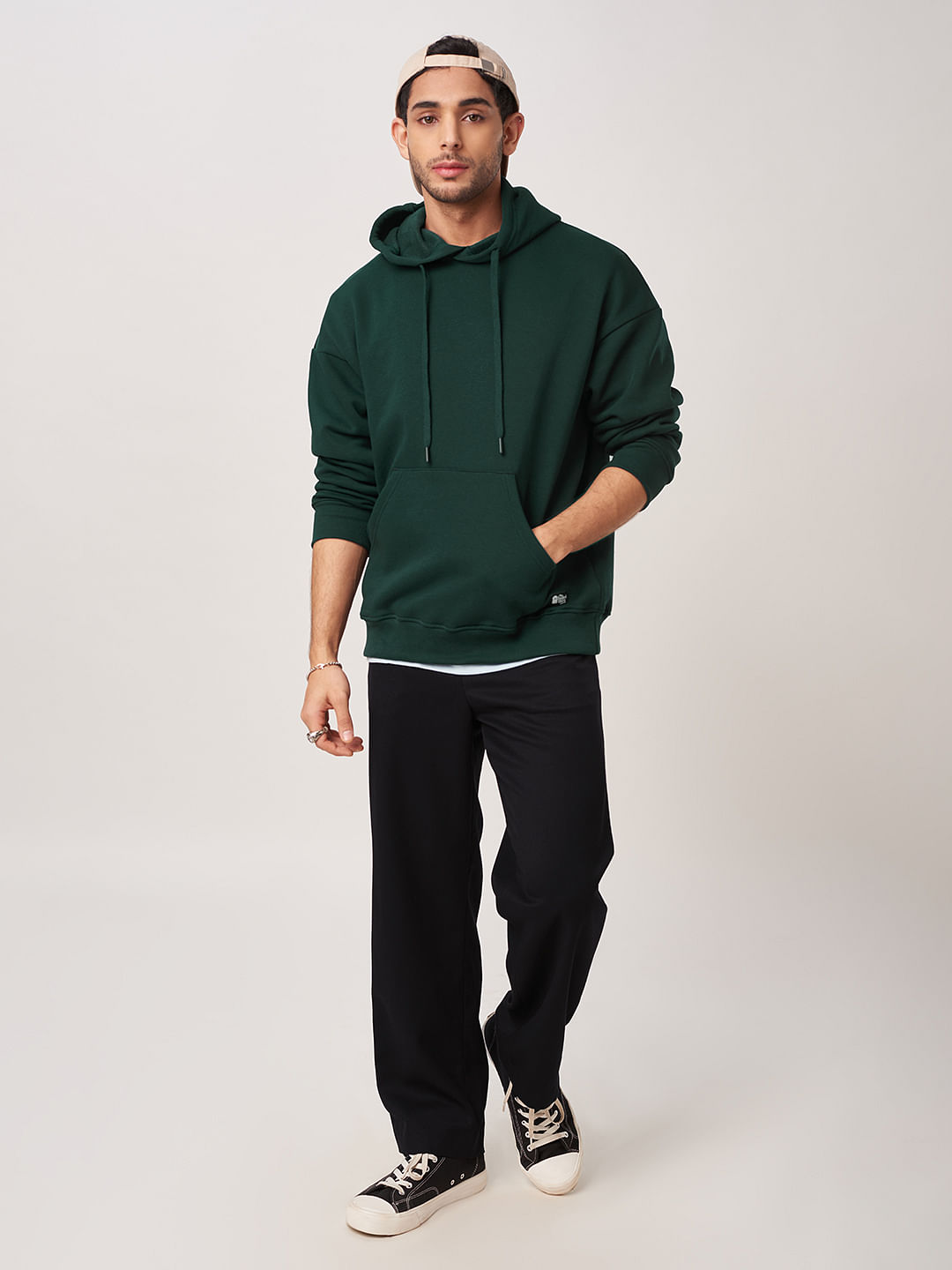 Buy Solids: Emerald Green Men Oversized Hoodies Online