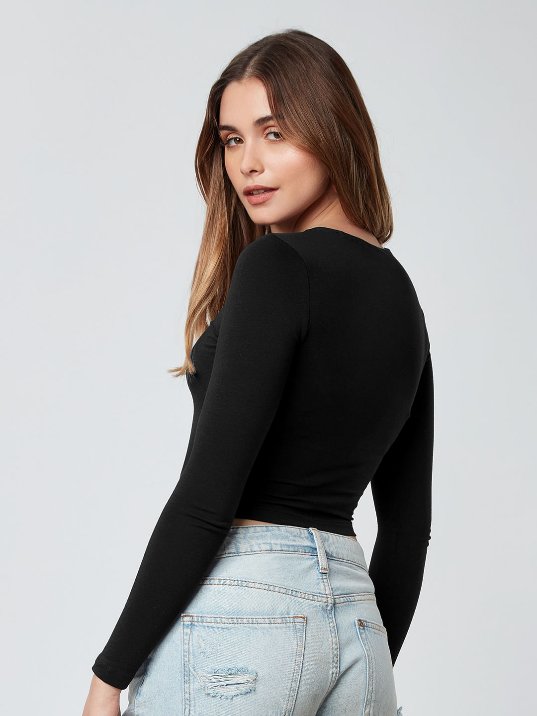 Buy Solids Black Cropped Fit Womens Cropped Tops Online At The