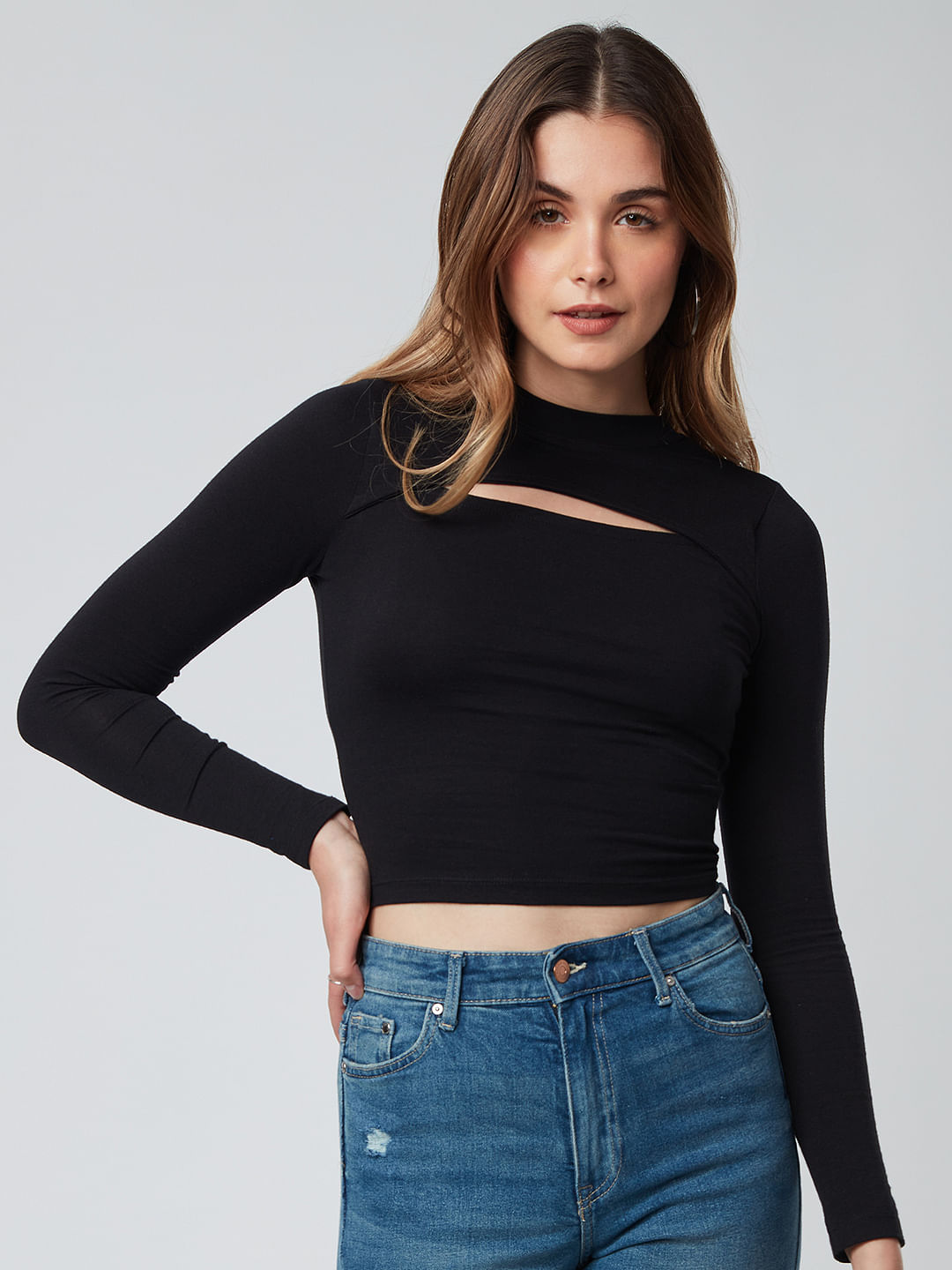 Buy Solids: Black Women's Cut Out Crop Top online at The Souled Store
