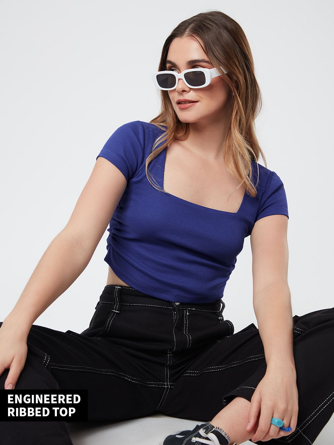 Buy Solids Electric Blue Square Neck Womens Crop Tops Online At The Souled Store 0400