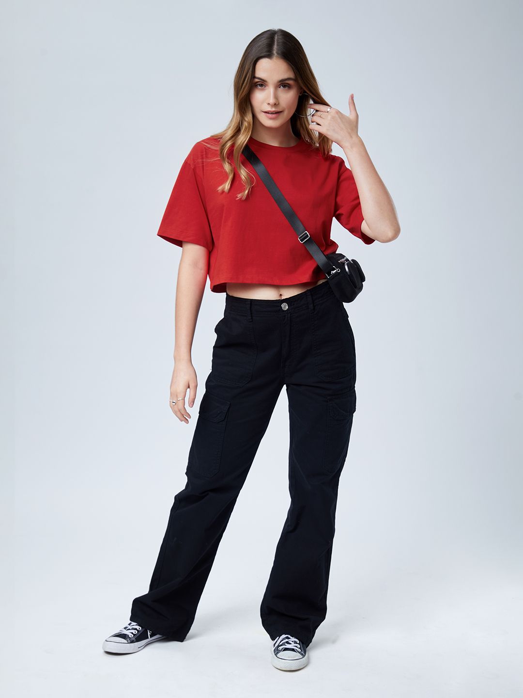 Buy Solids Fiery Red Women's Oversized Crop Tops online at The Souled Store