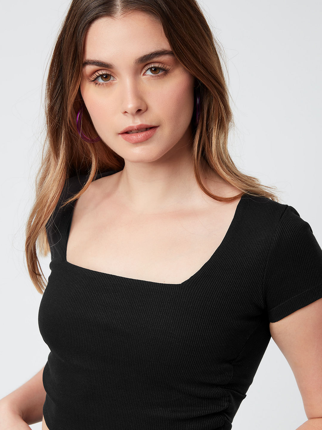 Buy Solids Black Square Neck Women S Crop Tops Online At The Souled Store