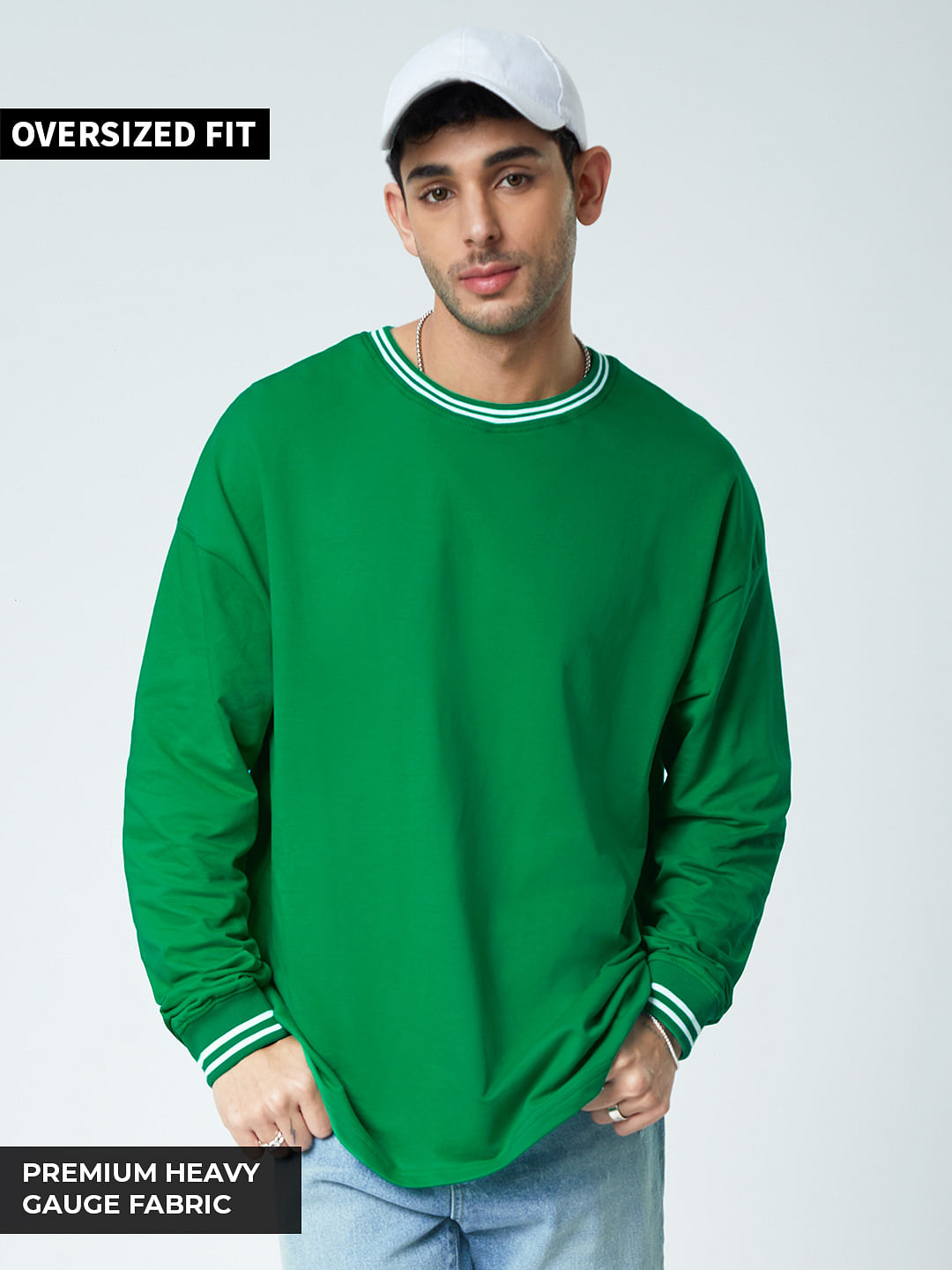 Buy Solids: Kelly Green Oversized Full Sleeve T-Shirt Online