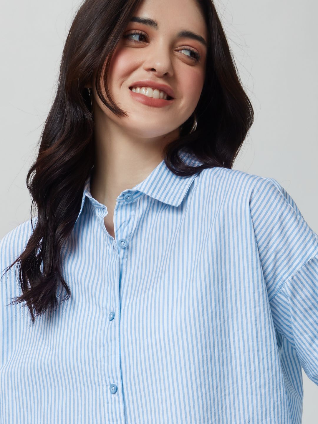 Buy Solids Blue Stripes Boyfriend Shirt Womens Online