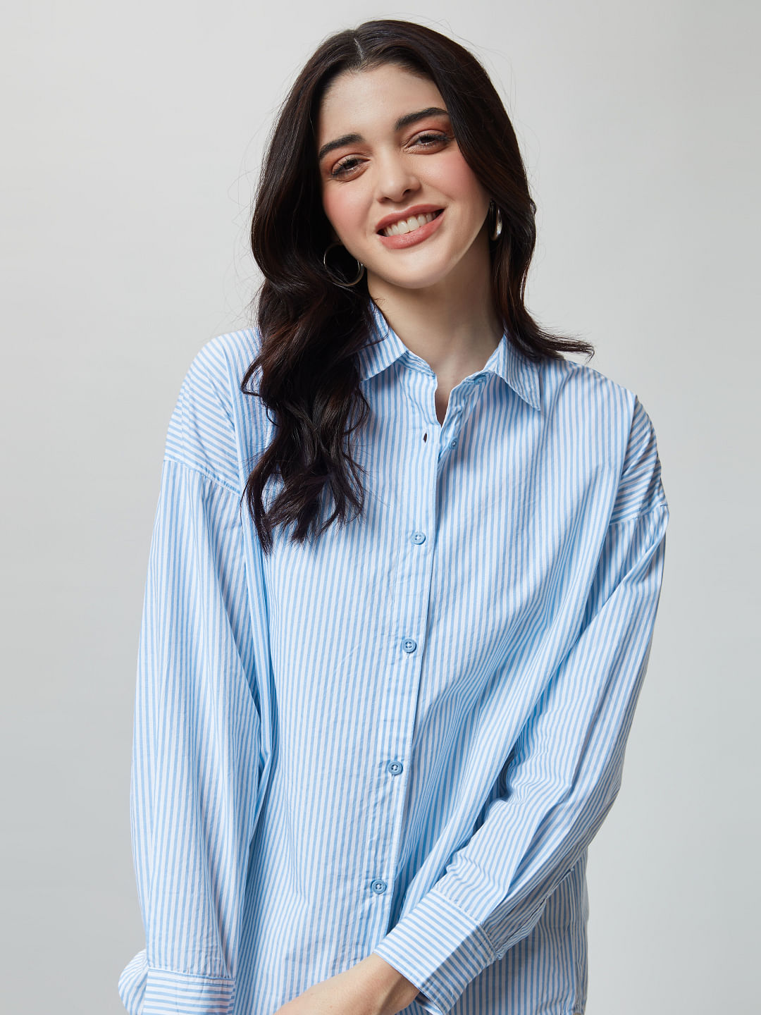 Buy Solids: Blue Stripes Boyfriend Shirt Womens Online