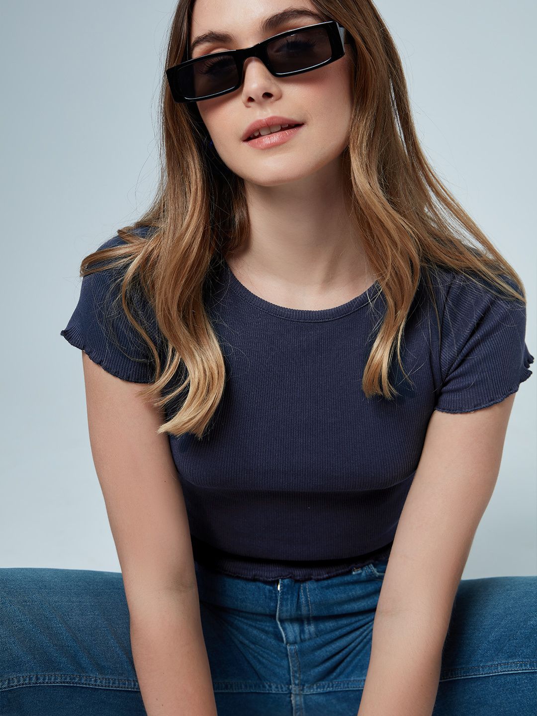 Buy Soilds Navy Cropped Tank Tops Online