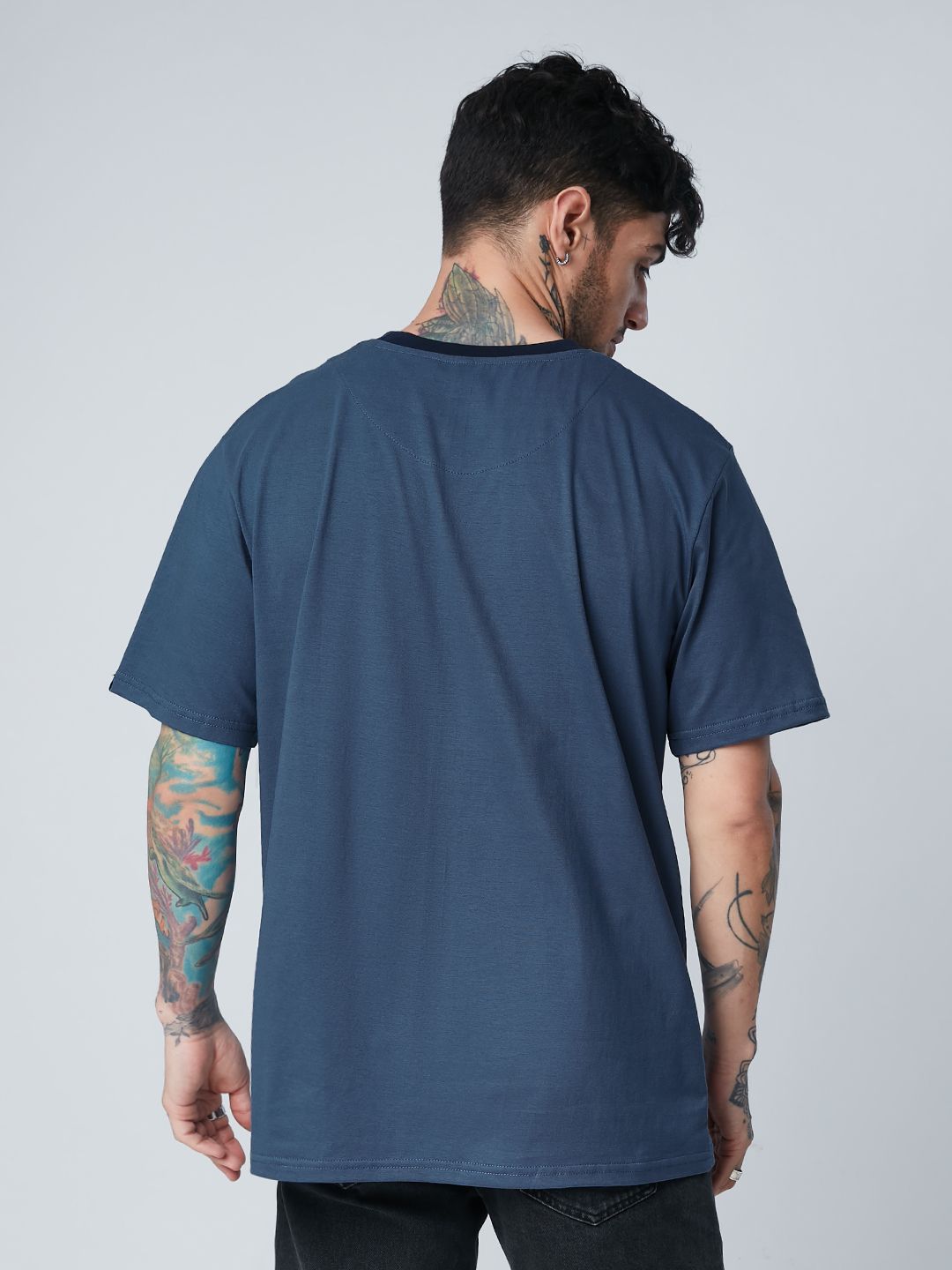 Buy Solids Denim Blue (Pocket) Men Relaxed Fit Tshirt Online