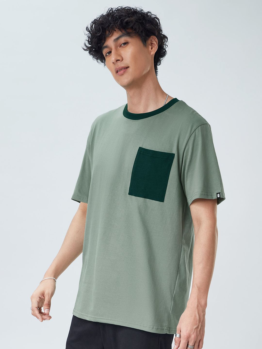 Buy Solids Sage Green (Pocket) Men Relaxed Fit Tshirt Online