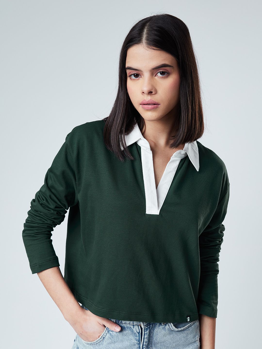Buy Solids Emerald Green Women Cropped Rugby Polo online at The Souled