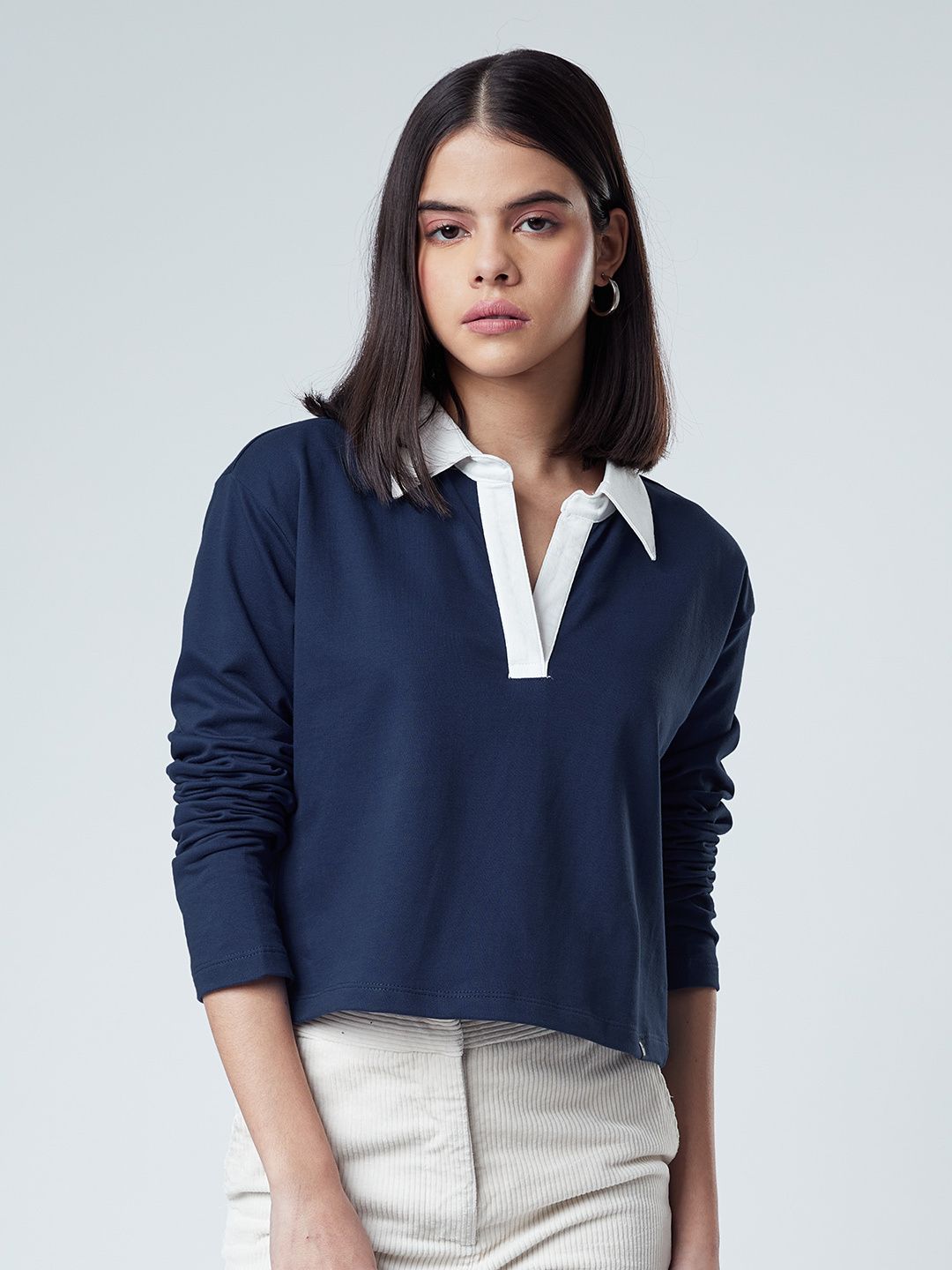 Buy Solids Deep Blue Women Cropped Rugby Polo online at The Souled Store