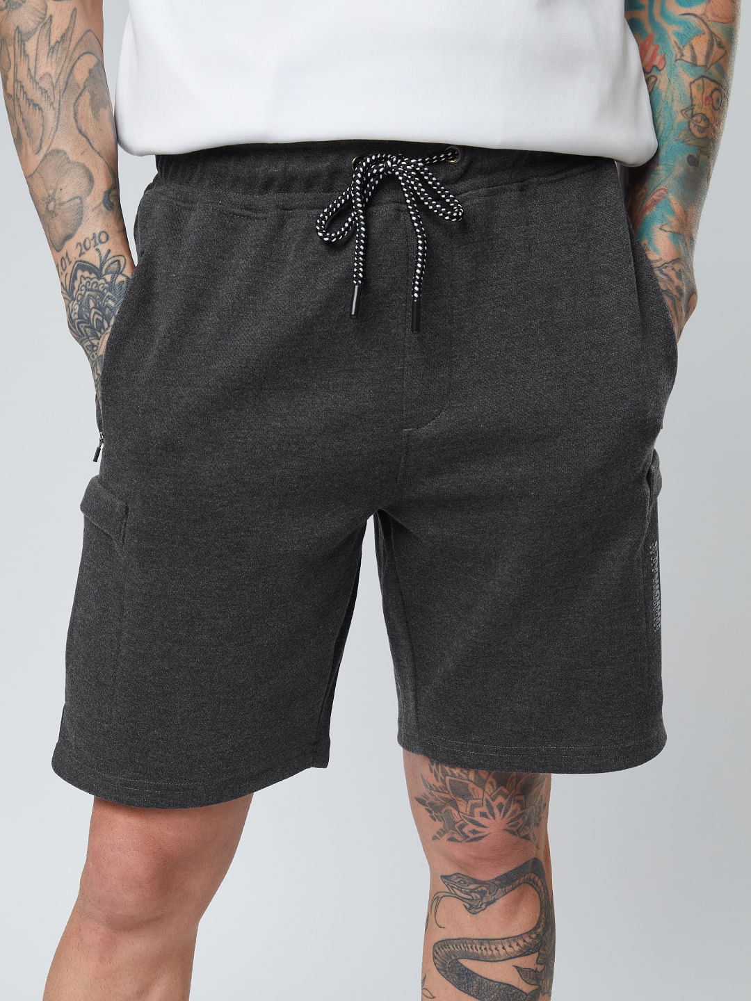 Buy Solids Charcoal Melange Men Utility Shorts Online