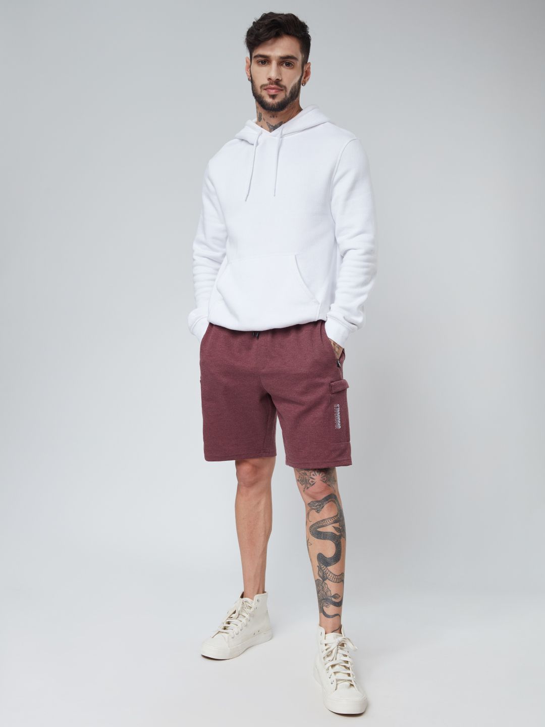 Buy Solids: Burgundy Melange Men Utility Shorts