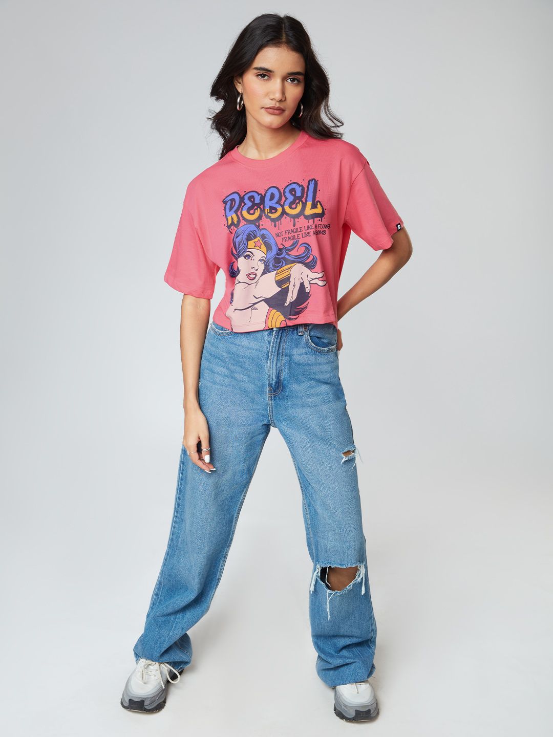 Buy Wonder Woman Rebel Women's Oversized Crop Top online at The Souled Store