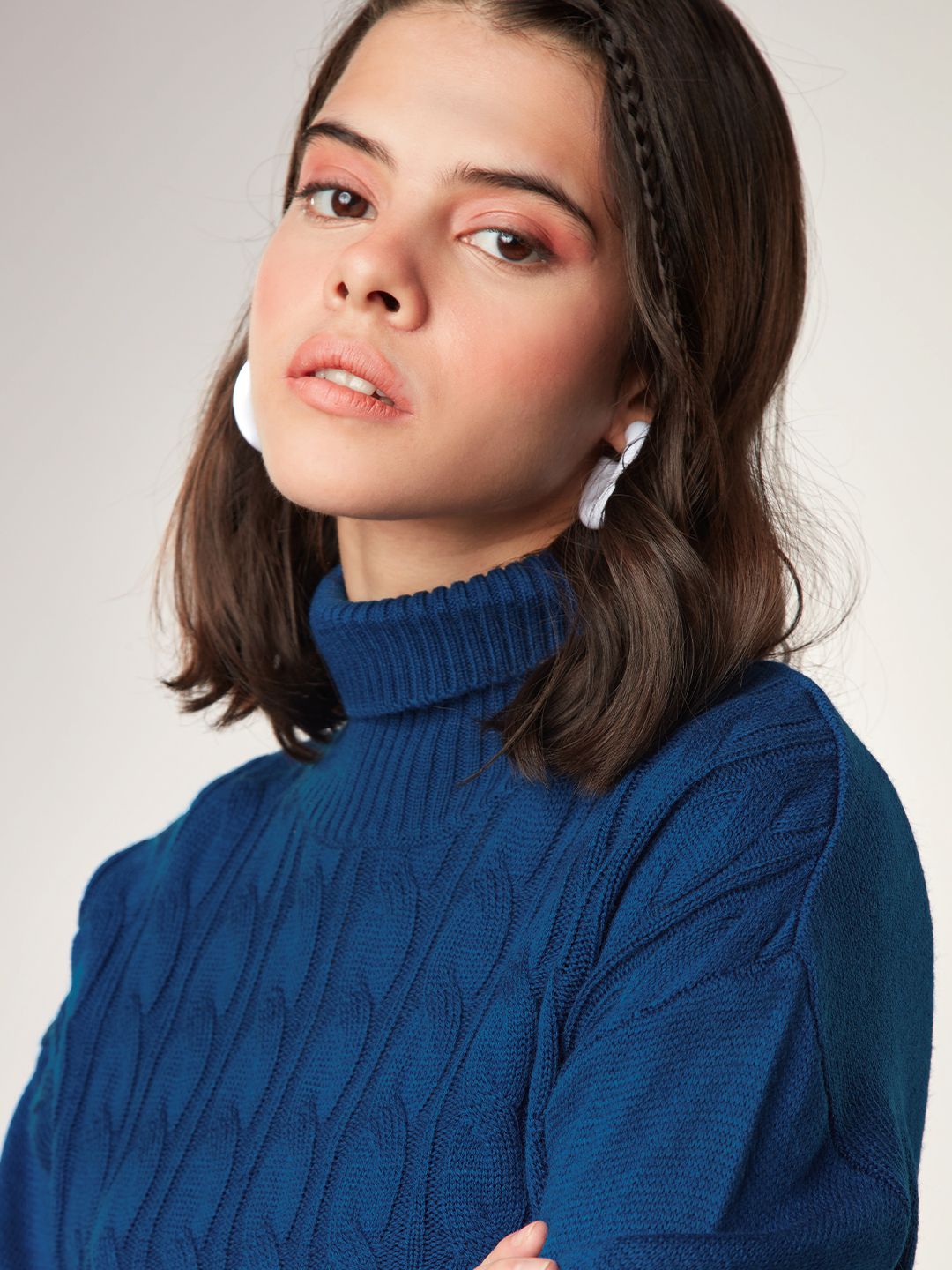 Buy Solids Electric Blue Women Turtle Neck Sweaters Online