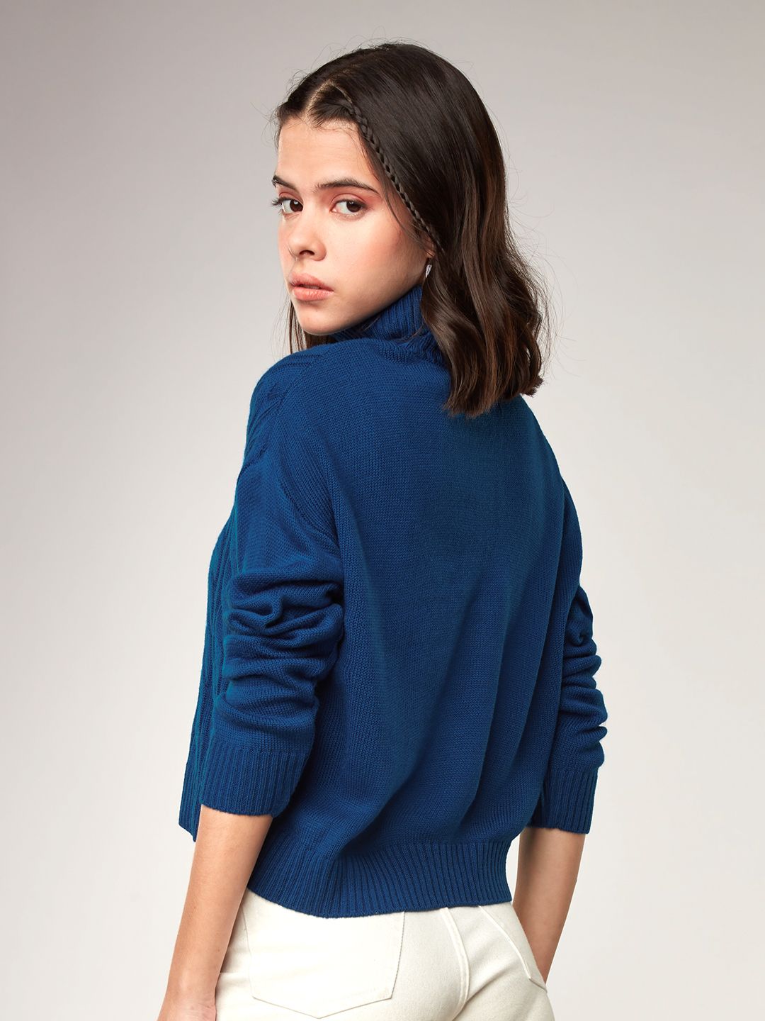 Buy Solids Electric Blue Women Turtle Neck Sweaters Online