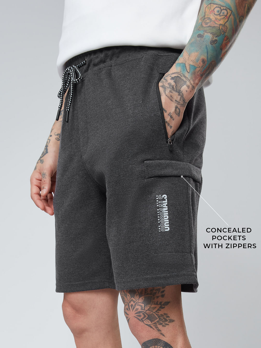 Buy Solids Charcoal Melange Men Utility Shorts Online