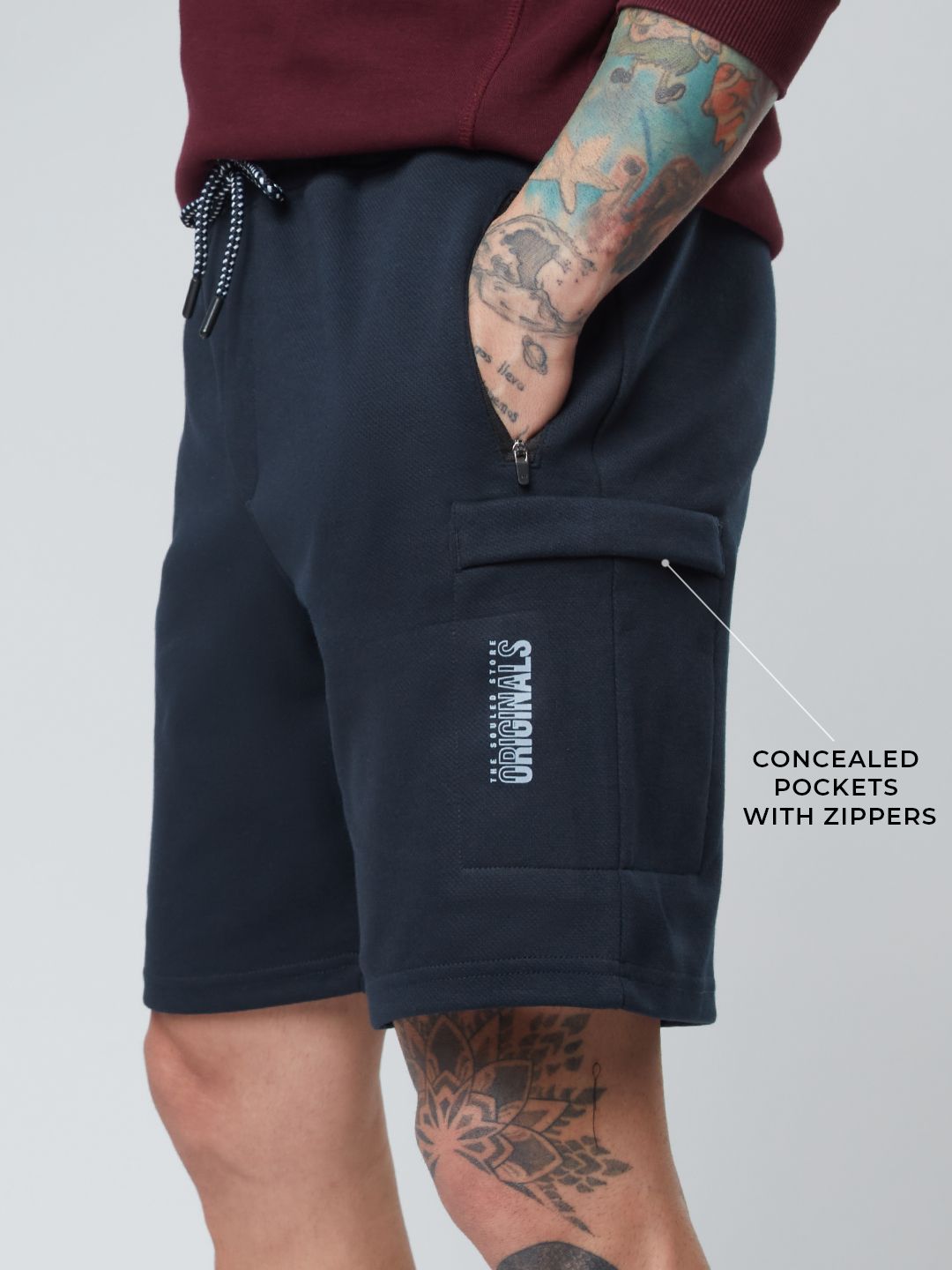 Buy Solids Navy Melange Men Utility Shorts Online