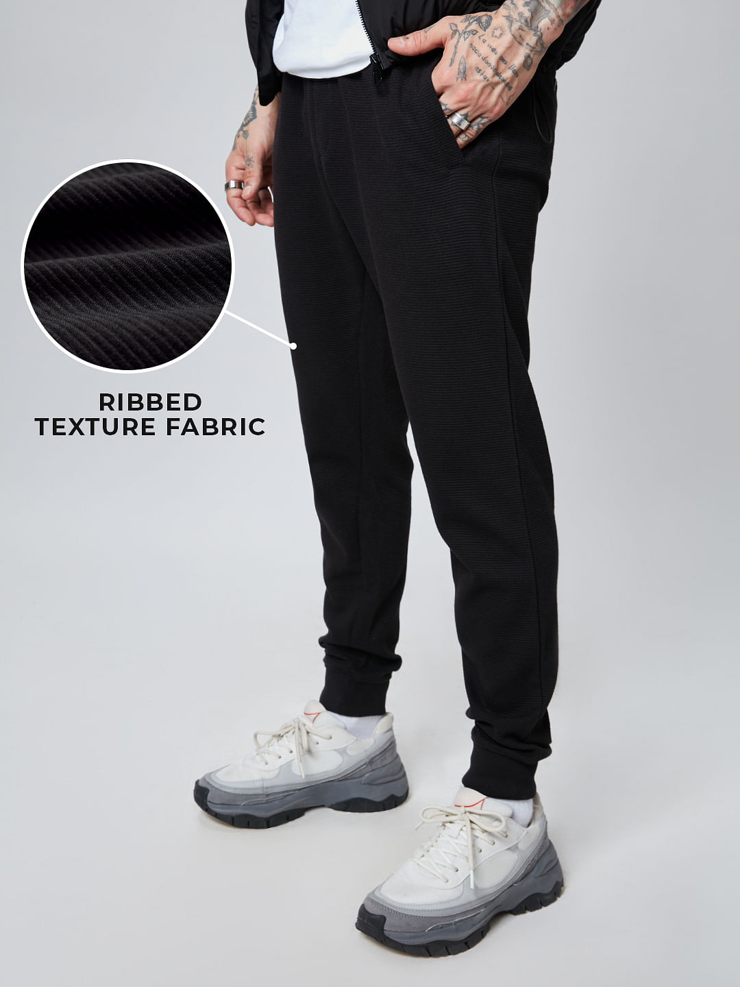 Buy Official Solids: Black (Ribbed) Joggers Online