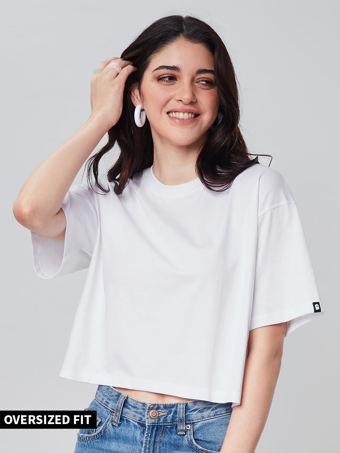 Buy Official Solids White Women Oversized Cropped T Shirt Online At The Souled Store