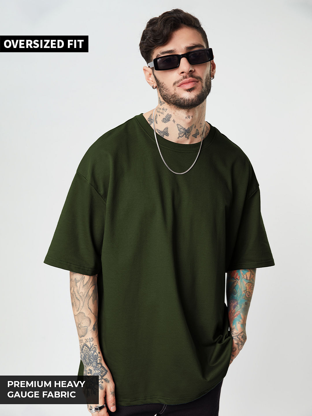 Buy Solids: Olive (Oversized) T-Shirts Online