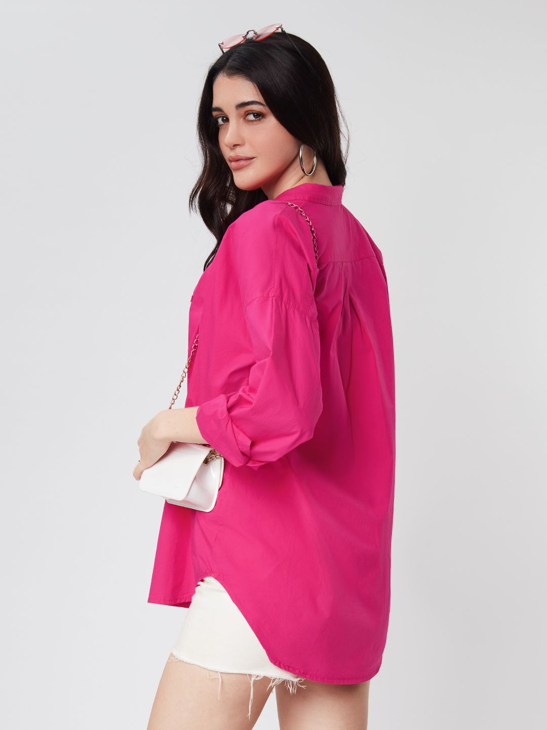 Buy Hot Pink Solid Boyfriend Shirt Online
