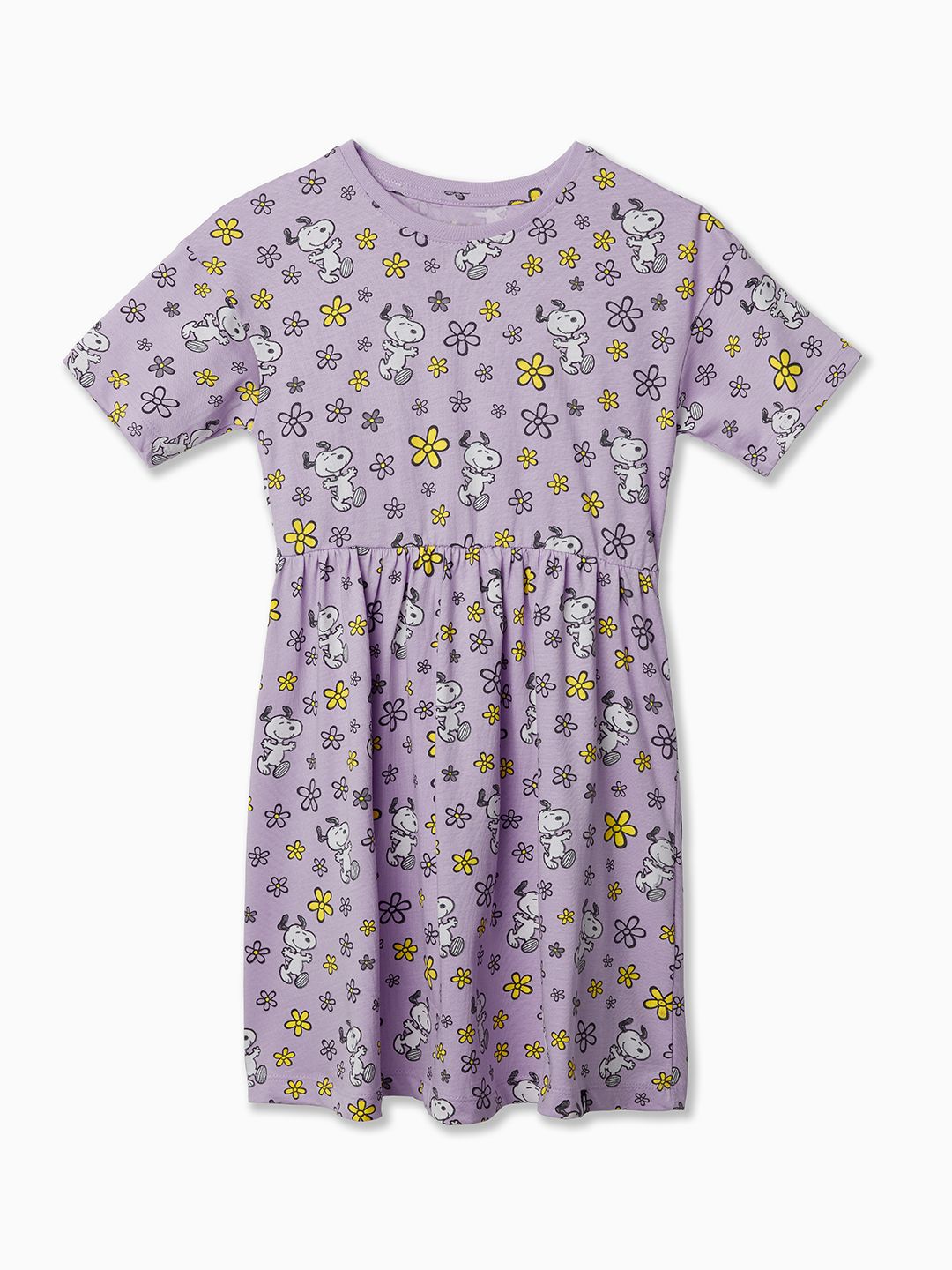 Buy Peanuts Snoopy Floral Pattern Gathered Dress Online