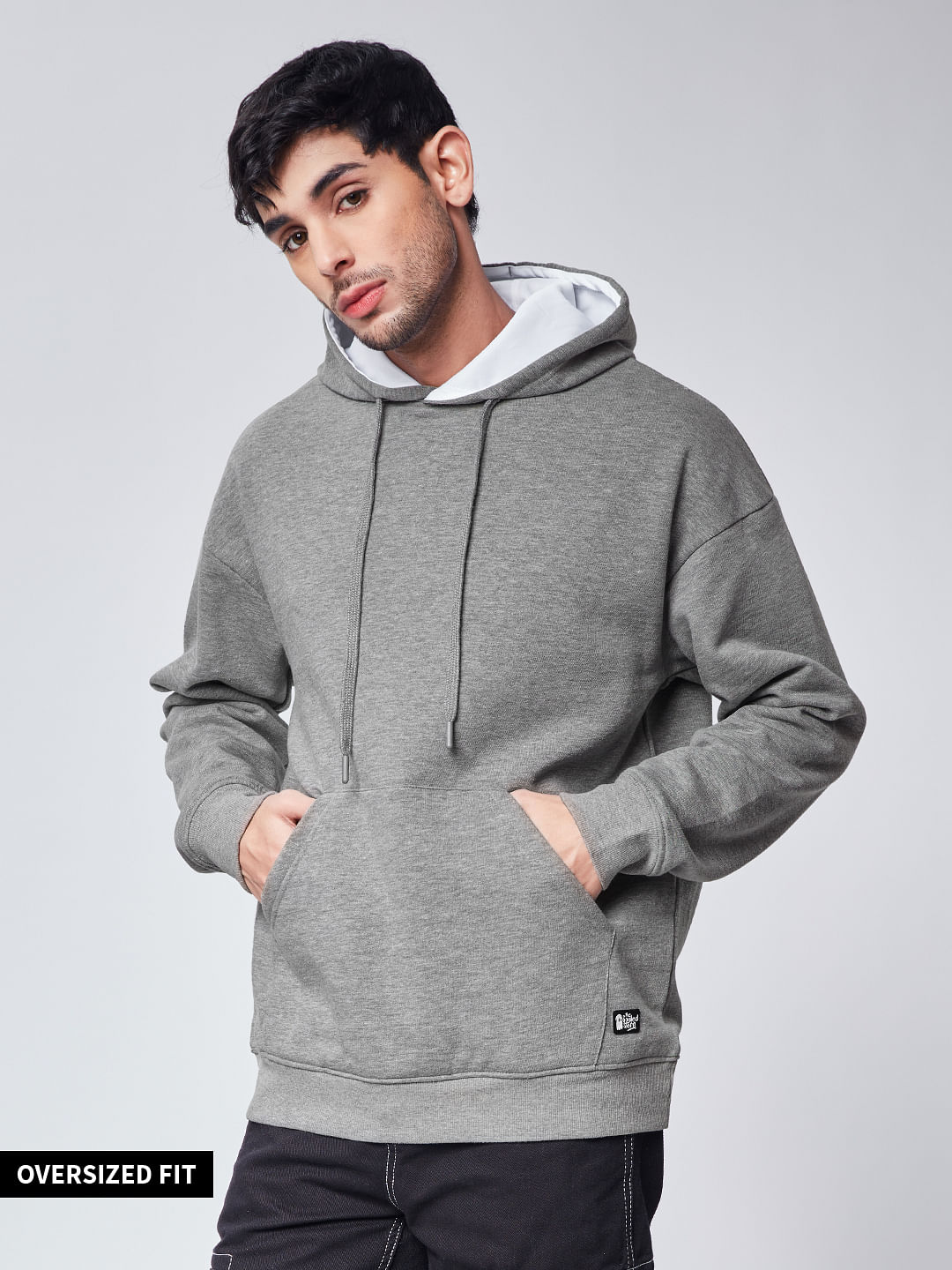 Buy Solids Grey Melange Mens Oversized Hoodie Online