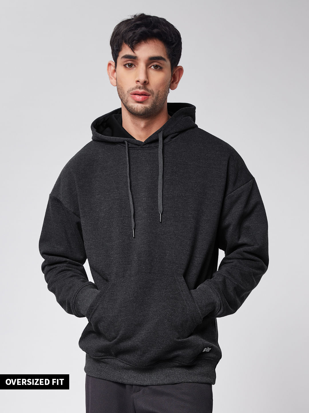 Buy Solids: Anthra Melange Mens Oversized Hoodie Online