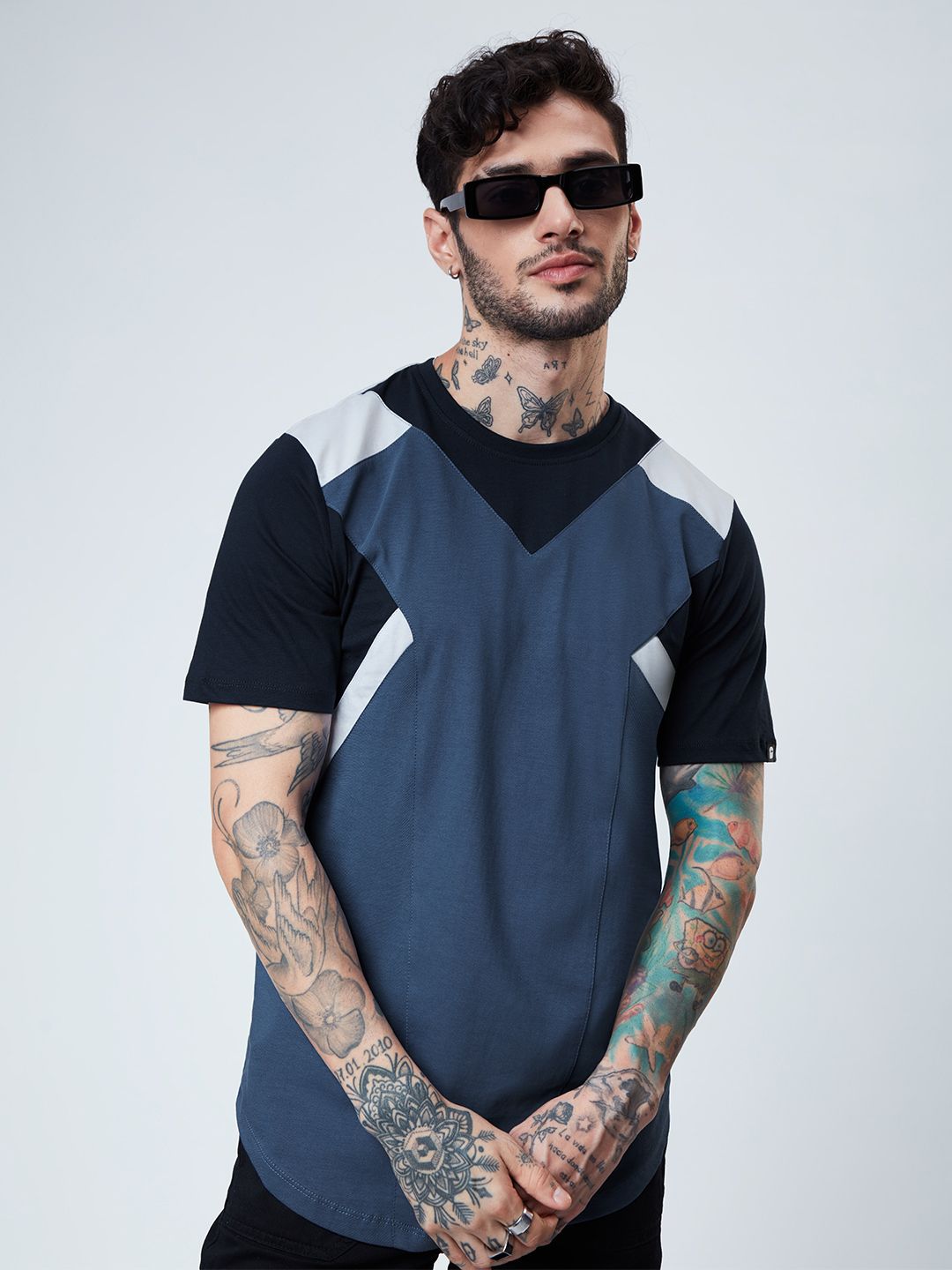 Buy Solids Denim Blue & Navy Drop Cut Online.