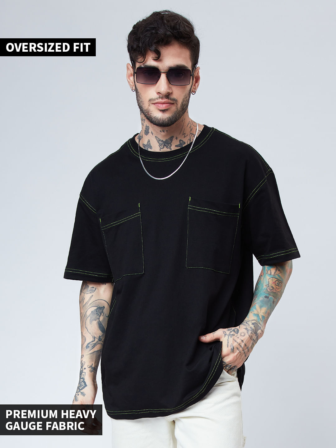 Buy Solids: Neon Black Oversized T-Shirts Online