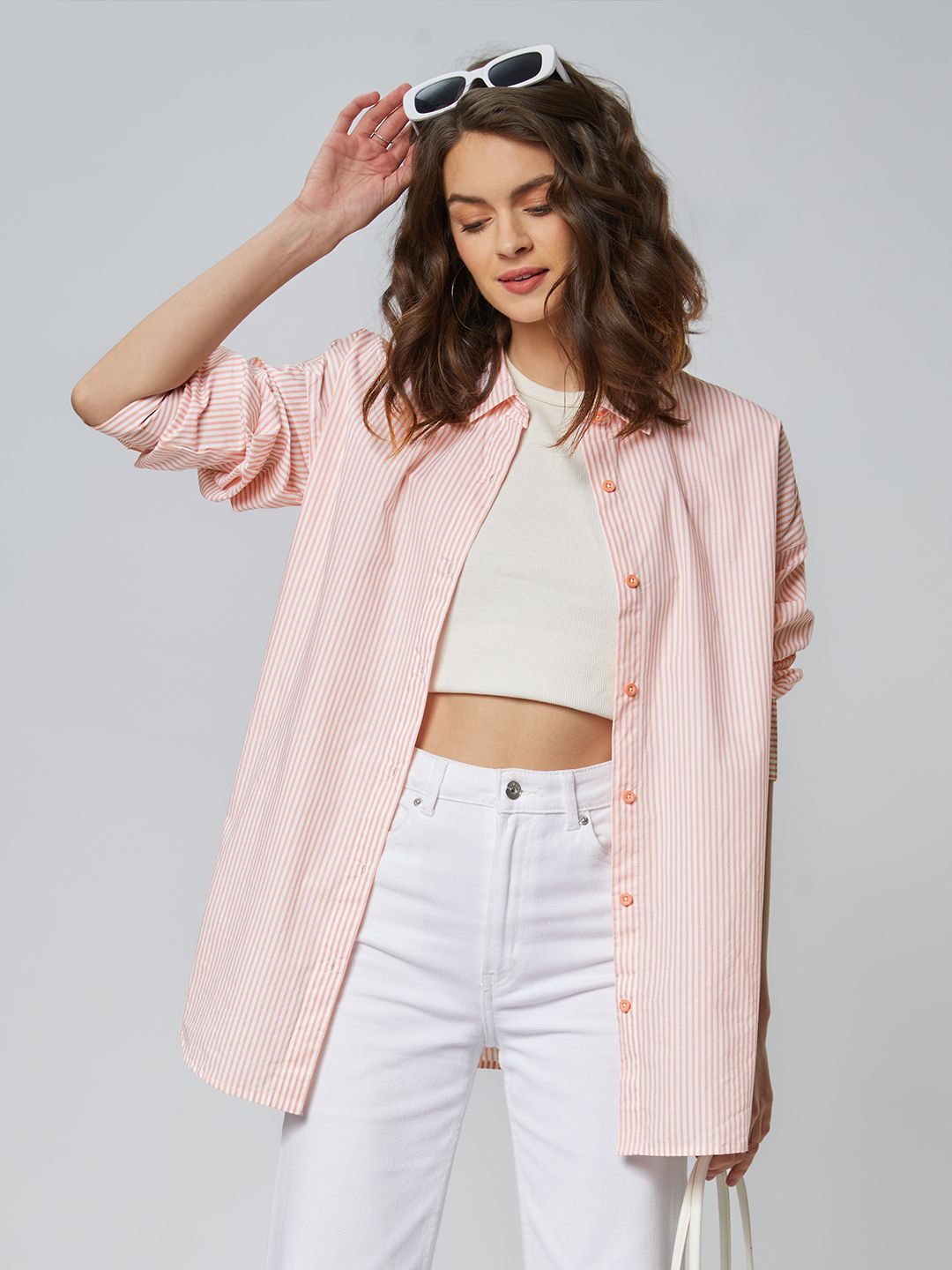 Buy Solids Pink Stripes Boyfriend Shirt Womens Online