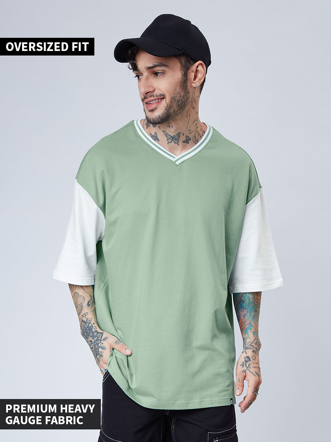 Buy Solids: Jade and White Oversized T-Shirts Online