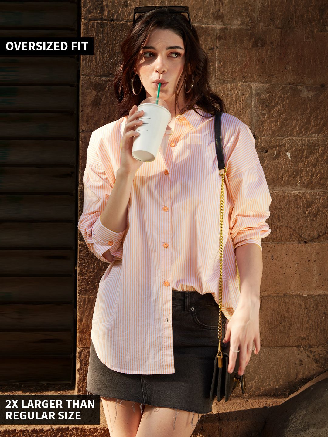 Buy Solids Pink Stripes Boyfriend Shirt Womens Online