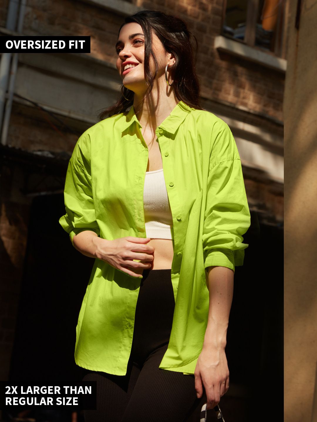Buy Lime Green Solid Boyfriend Shirt Online