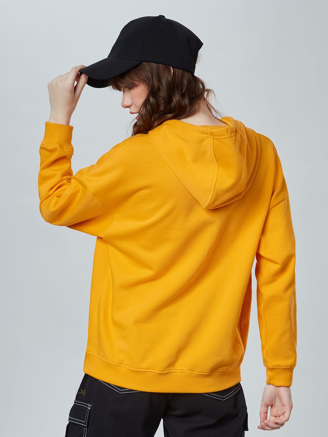 Buy Solids Mustard Yellow Women Oversized Hoodie Online