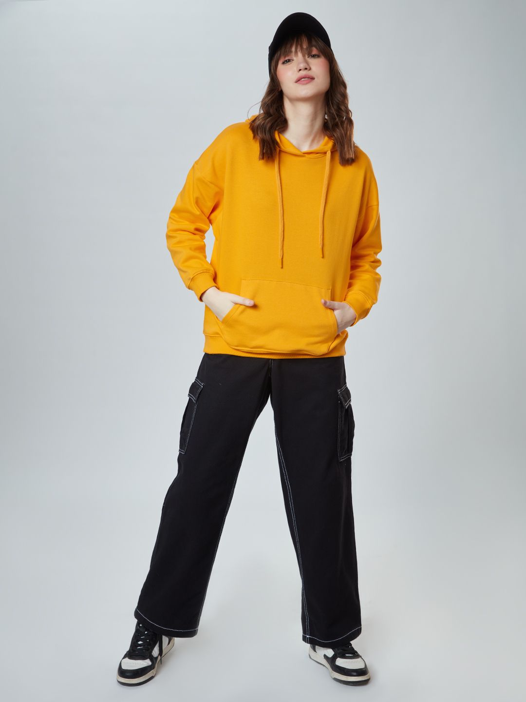 Buy Solids Mustard Yellow Women Oversized Hoodie Online