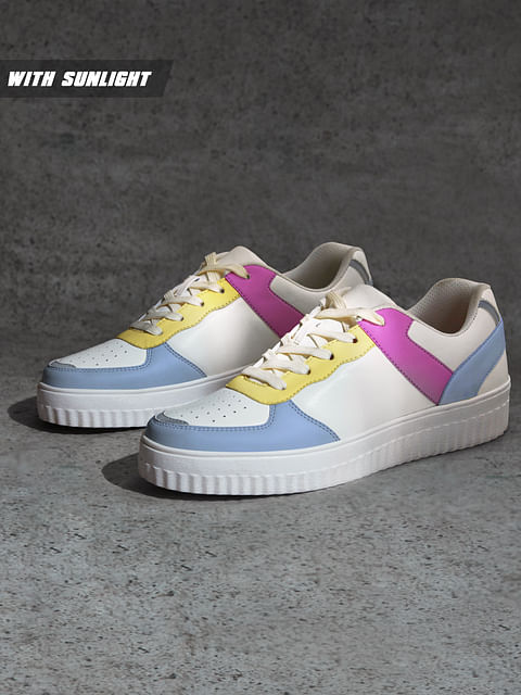 Buy Solids: White, Yellow and Purple (Solar Activated) Women Low Top ...