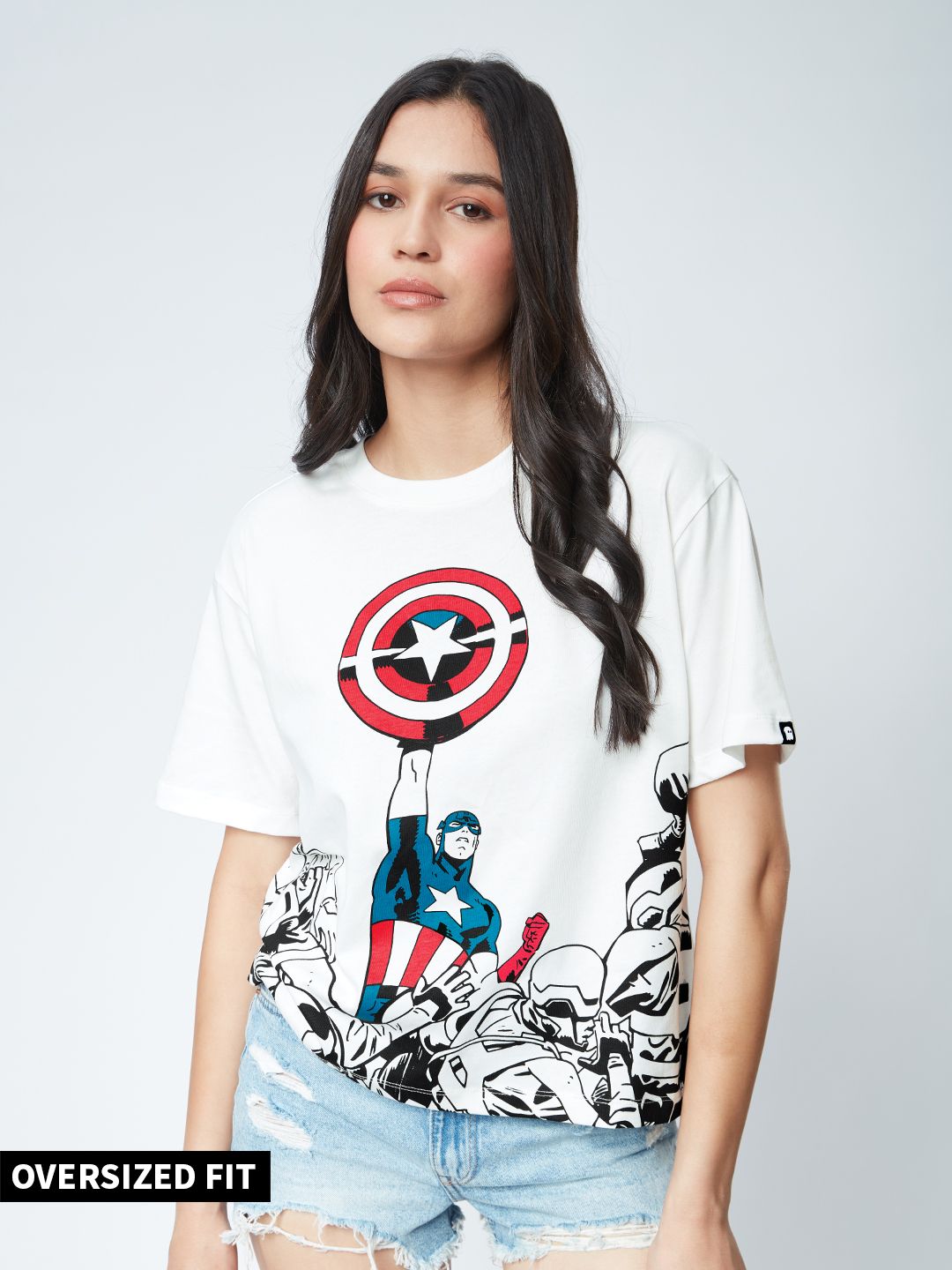 Captain America Super-powered Solider Faded T-shirt, Female, Large, Blue