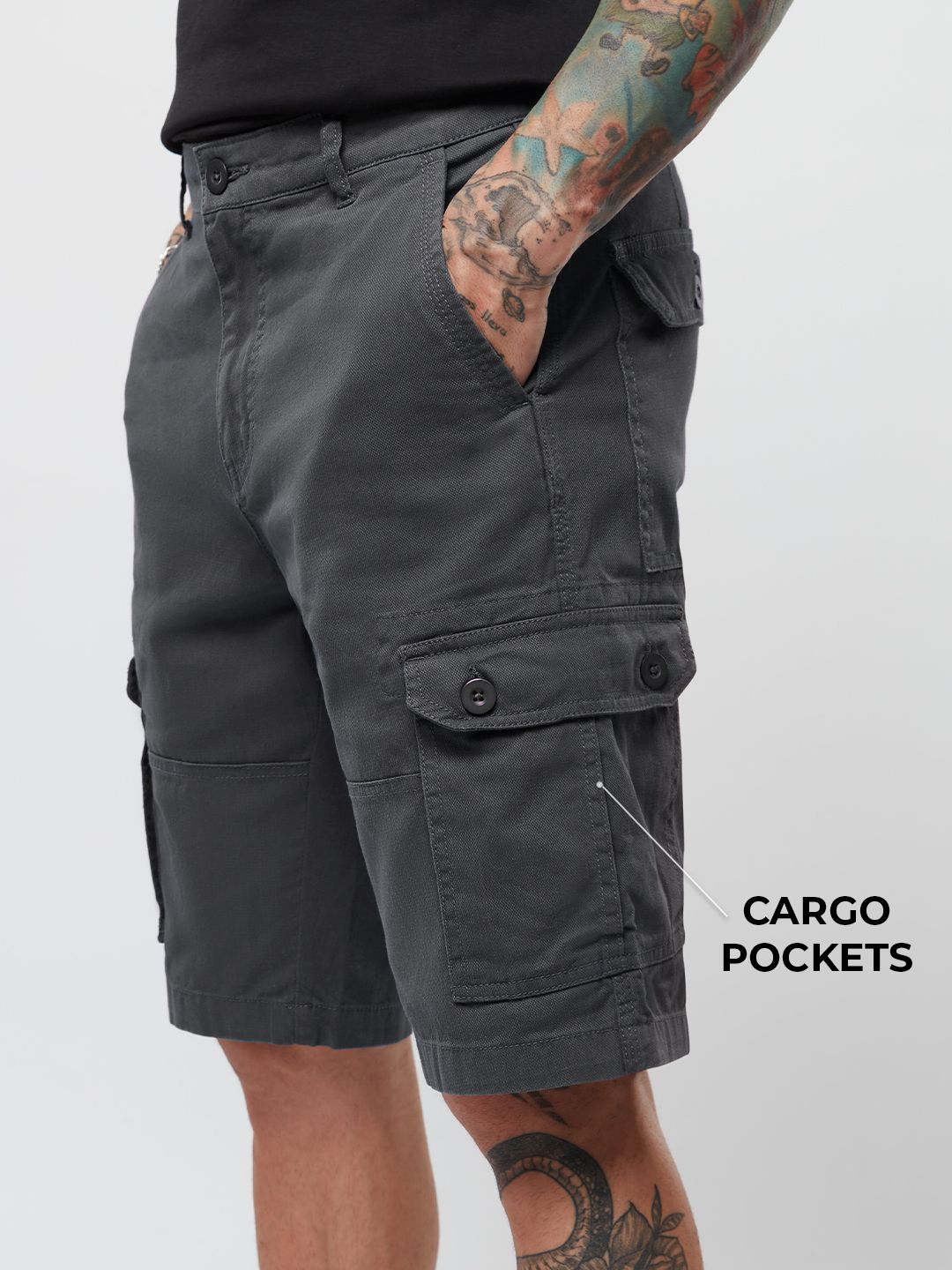 Buy Solids Dark Grey Men Utility Shorts Online