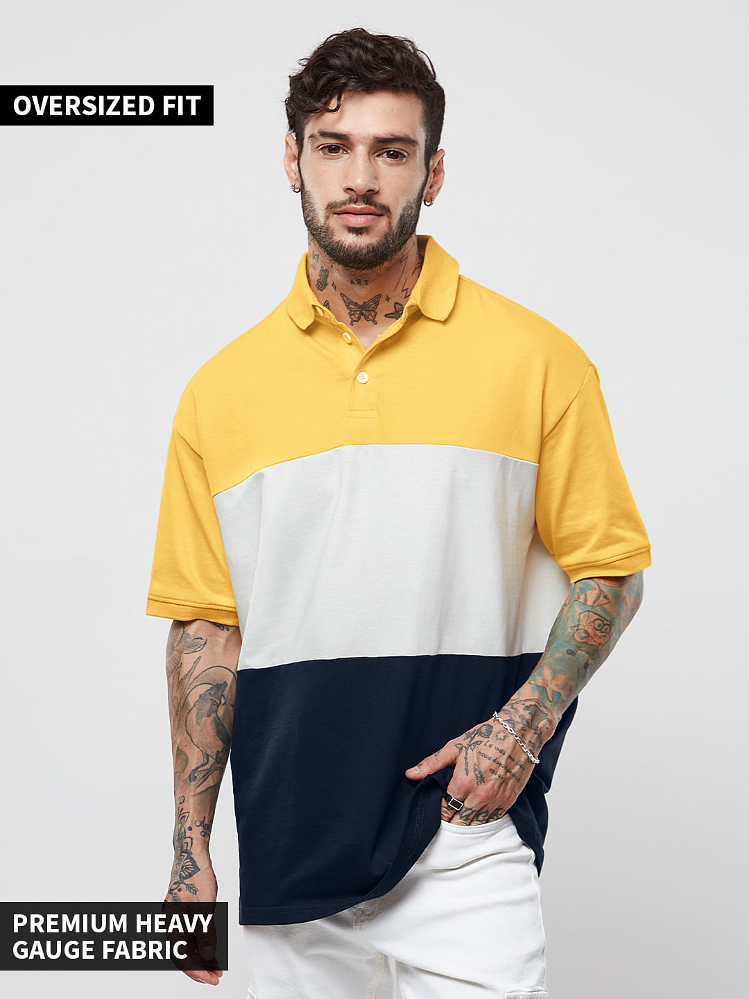 Buy Solids: Yellow White & Navy Oversized Polos Online