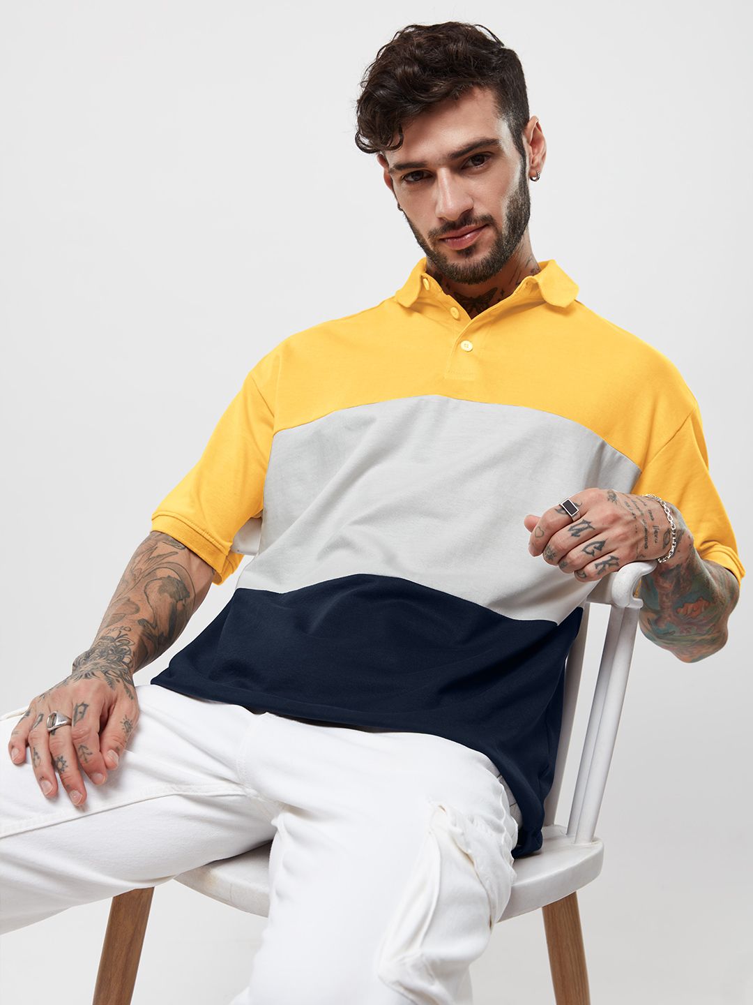 Buy Solids Yellow White & Navy Oversized Polos Online