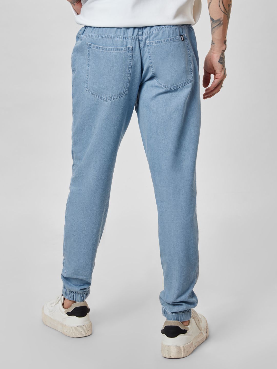 Buy Solids: Azure Blue Denim Joggers