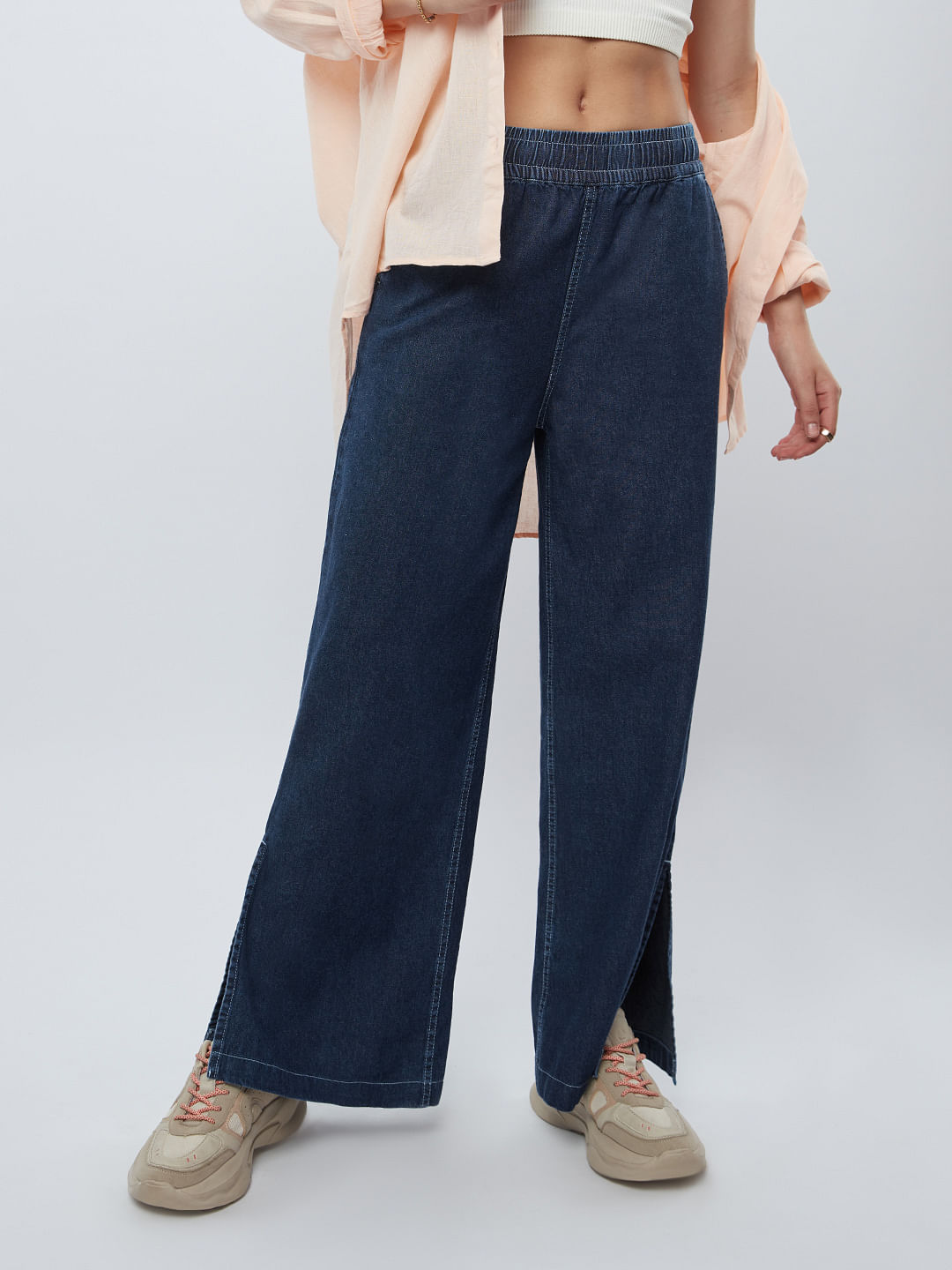 Buy Solids: Dark Blue Women's Flared Pants Online