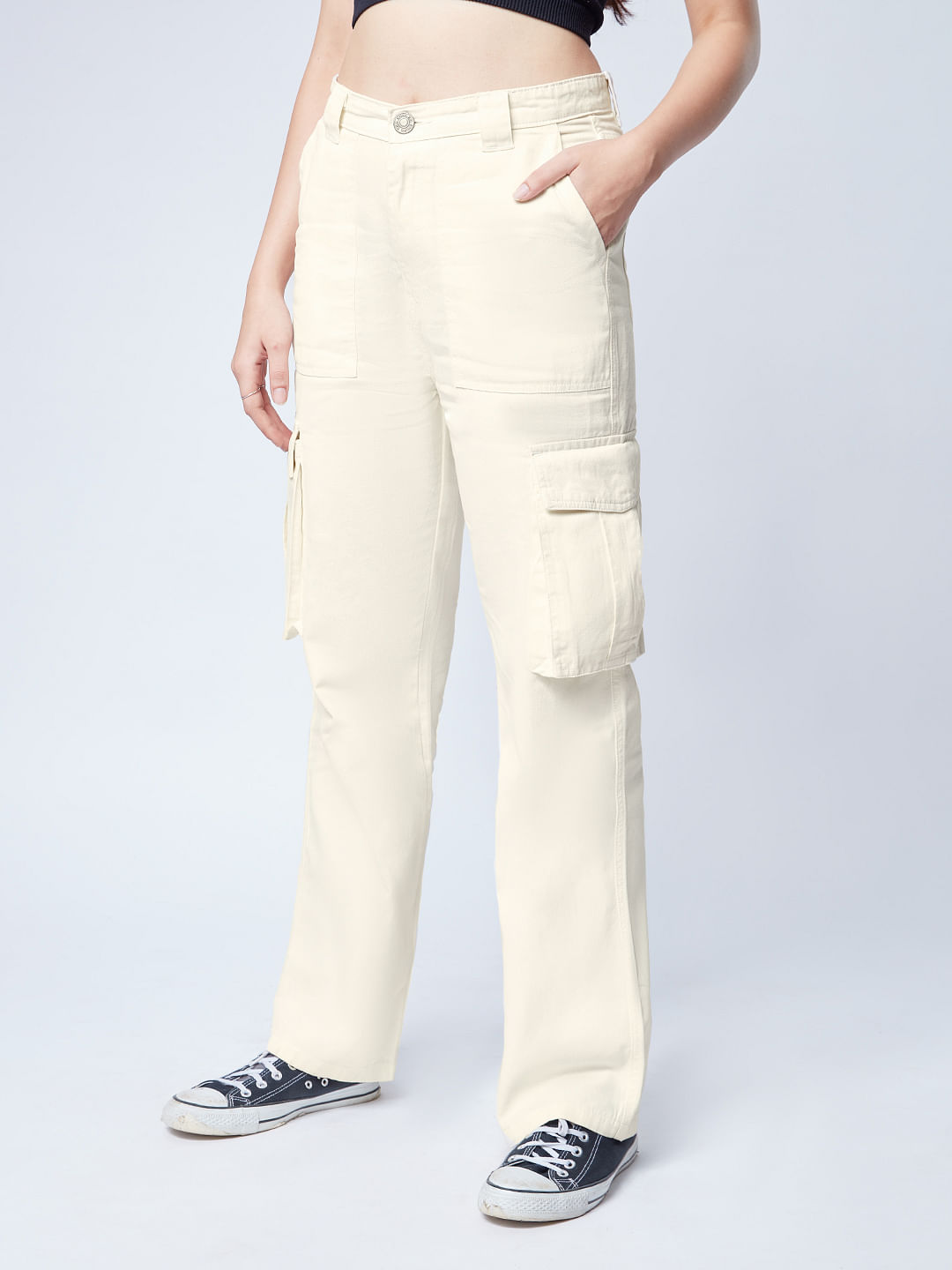 Buy Solids: White Womens Cargo Pants Online.