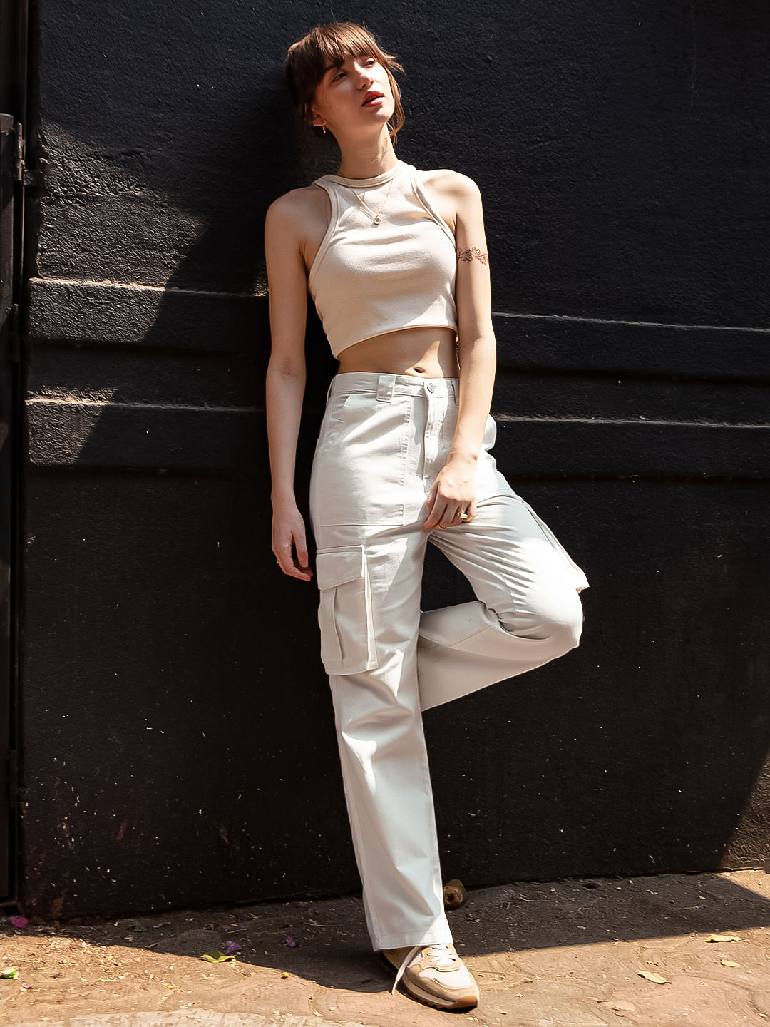 Buy Solids: White Womens Cargo Pants Online.